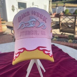 Bike Week - Sturgis SD Pink Ball Cap/Hat with Flames